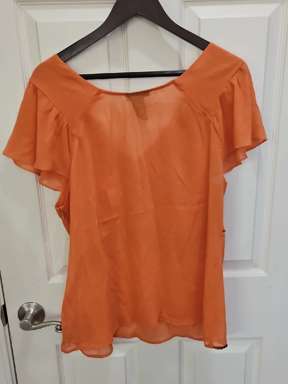 Lane Bryant Orange Sequined Sheer Blouse Flutter Sleeve Boho Top Sz 14/16